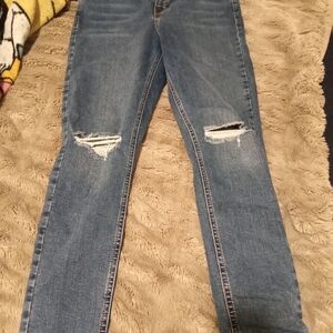 Topshop Blue Distressed Skinny Jeans